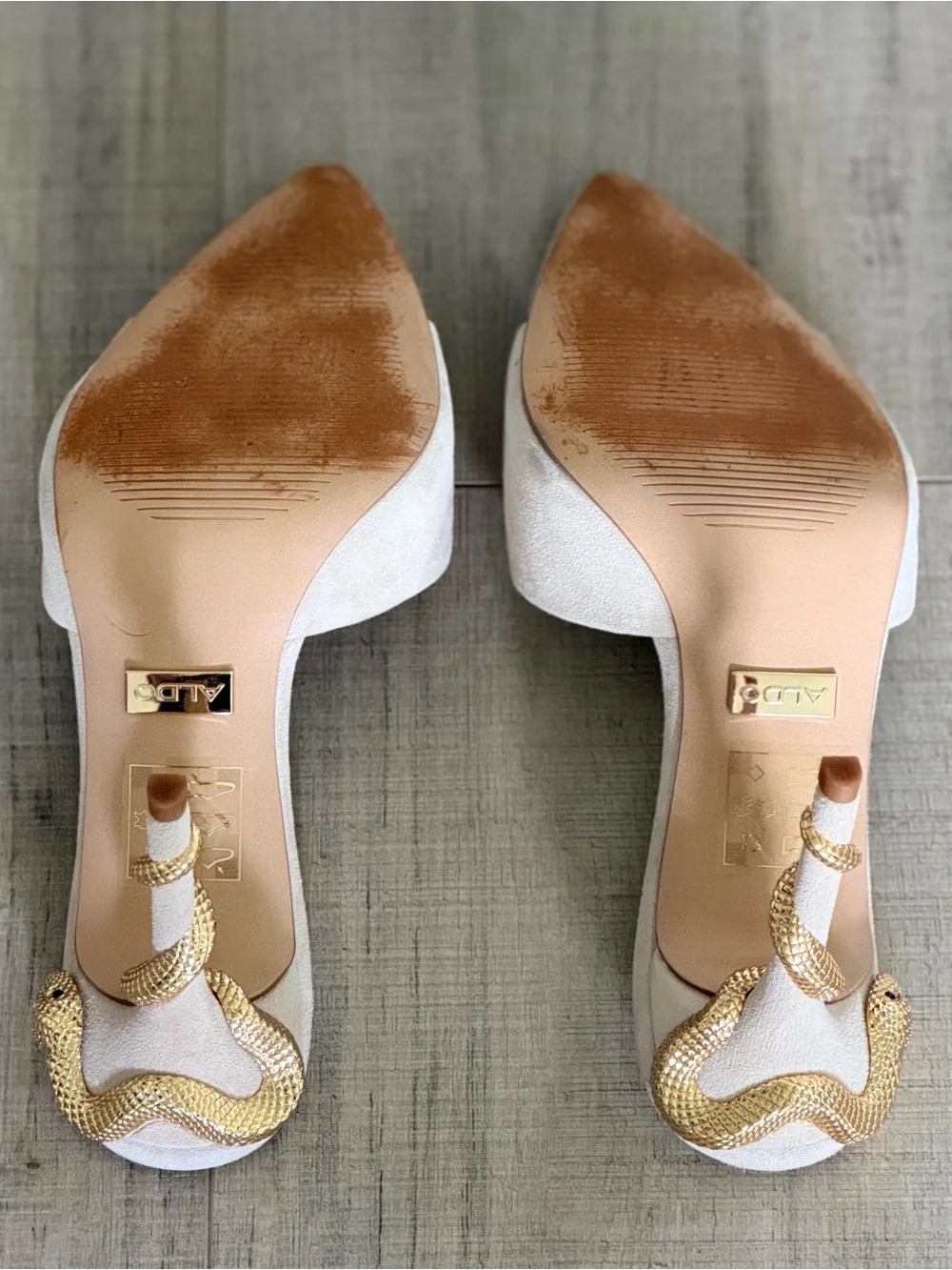ALDO Cream Slide Mule with Gold Snake-Detail Stiletto